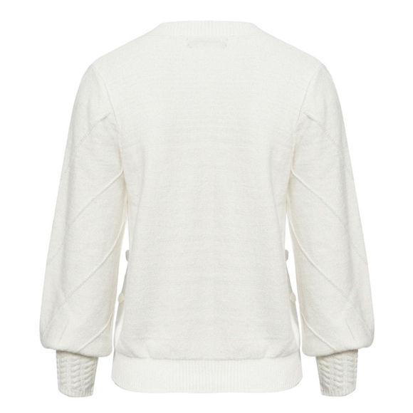 White Pom Pom Bishop Sleeve Pullover Sweater - Picture 6 of 8